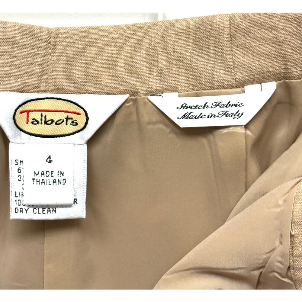 Vintage Talbots Pants Tan Linen High Waist Lined Pleated Dress Slacks, Size 4 - Picture 4 of 6